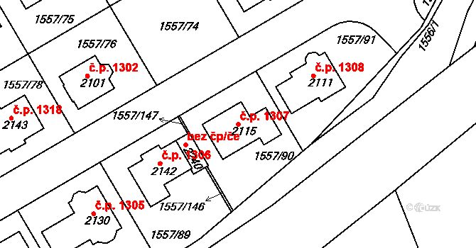 Rosice 1307 na parcele st. 2115 v KÚ Rosice u Brna, Katastrální mapa