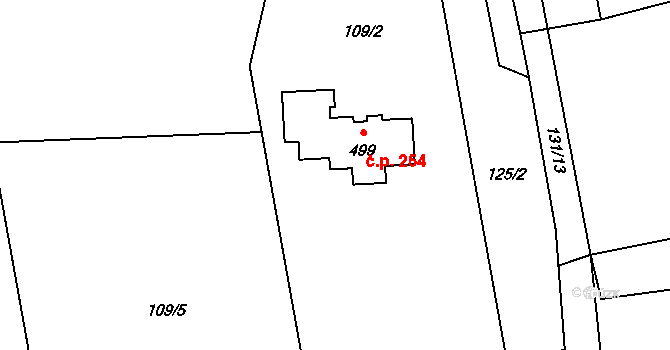 Bruzovice 254 na parcele st. 499 v KÚ Bruzovice, Katastrální mapa