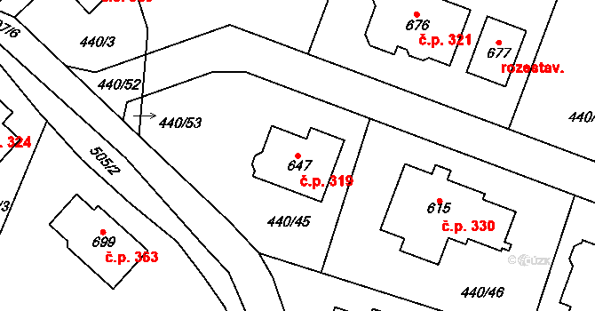Maršov 319, Krupka na parcele st. 647 v KÚ Maršov u Krupky, Katastrální mapa