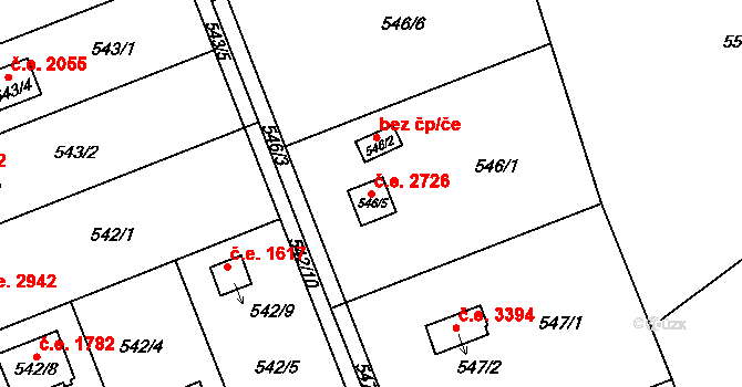 Doudlevce 2726, Plzeň na parcele st. 546/5 v KÚ Doudlevce, Katastrální mapa