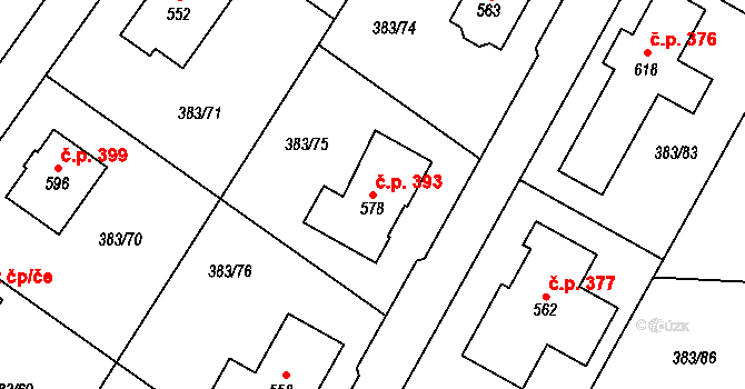Nemošice 393, Pardubice na parcele st. 578 v KÚ Nemošice, Katastrální mapa