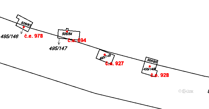 Bítov 927 na parcele st. 495/148 v KÚ Bítov, Katastrální mapa