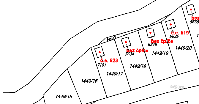Kroměříž 523 na parcele st. 7101 v KÚ Kroměříž, Katastrální mapa