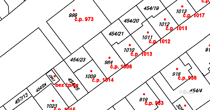 Přívoz 1006, Ostrava na parcele st. 984 v KÚ Přívoz, Katastrální mapa