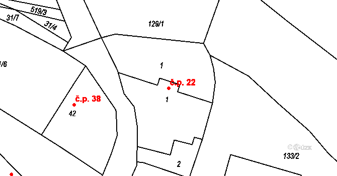 Bošovice 22, Čížová na parcele st. 1 v KÚ Bošovice u Čížové, Katastrální mapa