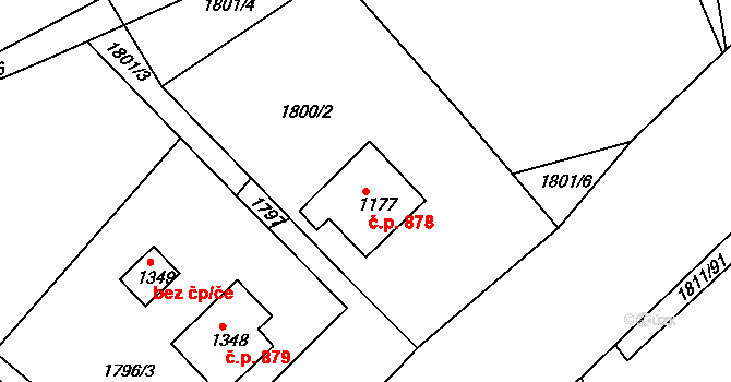 Luhačovice 878 na parcele st. 1177 v KÚ Luhačovice, Katastrální mapa