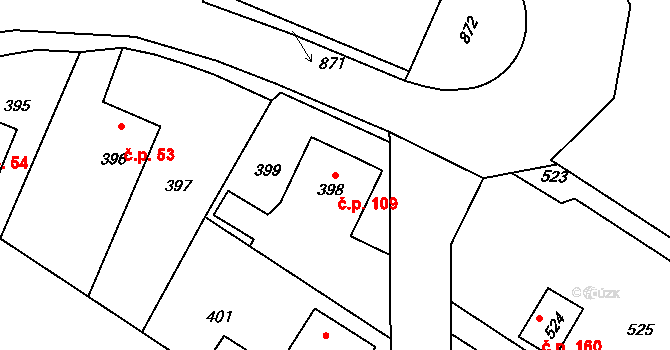 Děhylov 109 na parcele st. 398 v KÚ Děhylov, Katastrální mapa
