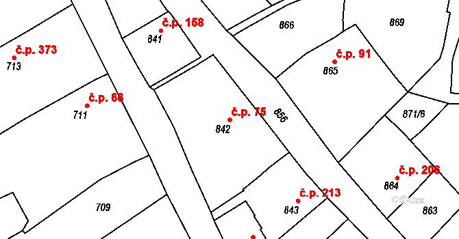 Tupesy 75 na parcele st. 842 v KÚ Tupesy na Moravě, Katastrální mapa