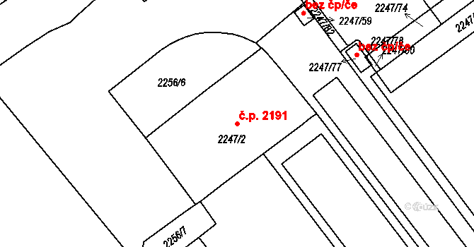 Velké Meziříčí 2191 na parcele st. 2247/2 v KÚ Velké Meziříčí, Katastrální mapa