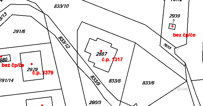 Litovel 1317 na parcele st. 2887 v KÚ Litovel, Katastrální mapa