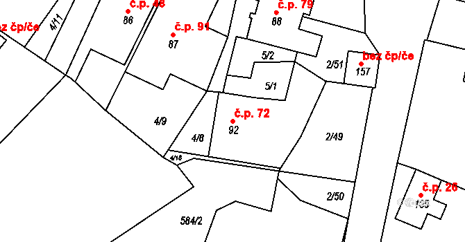 Jeníkov 72 na parcele st. 92 v KÚ Jeníkov u Hlinska, Katastrální mapa