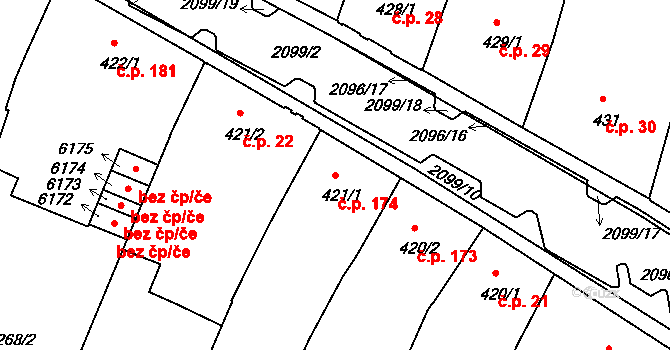 Pražské Předměstí 174, Písek na parcele st. 421/1 v KÚ Písek, Katastrální mapa