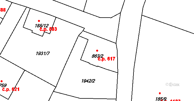 Krásná Lípa 617 na parcele st. 863/2 v KÚ Krásná Lípa, Katastrální mapa