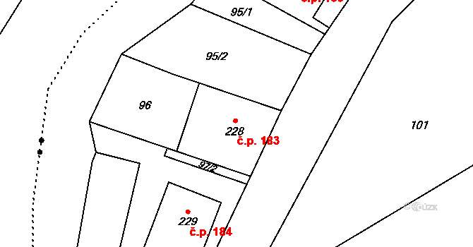 Bohdíkov 183 na parcele st. 228 v KÚ Dolní Bohdíkov, Katastrální mapa
