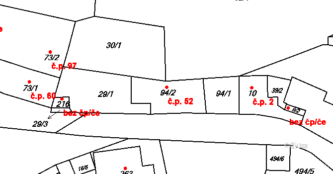 Bílichov 52 na parcele st. 94/2 v KÚ Bílichov, Katastrální mapa
