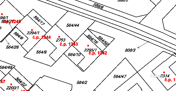 Neratovice 1242 na parcele st. 2295/1 v KÚ Neratovice, Katastrální mapa