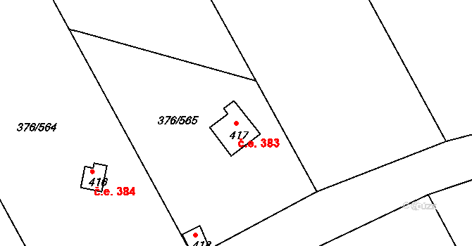 Masečín 383, Štěchovice na parcele st. 417 v KÚ Masečín, Katastrální mapa