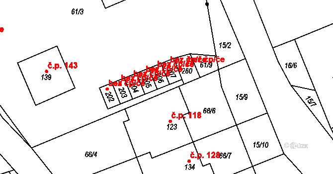 Velké Přílepy 118 na parcele st. 123 v KÚ Kamýk u Velkých Přílep, Katastrální mapa