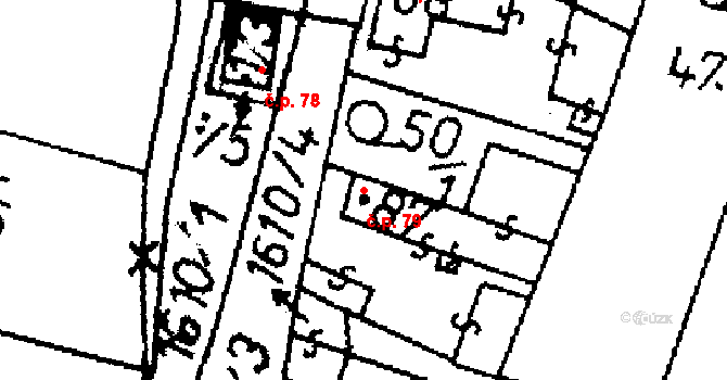Rataje 79 na parcele st. 87 v KÚ Rataje u Bechyně, Katastrální mapa