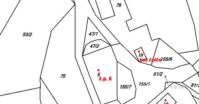 Dobřemilice 5, Čachrov na parcele st. 5 v KÚ Dobřemilice, Katastrální mapa