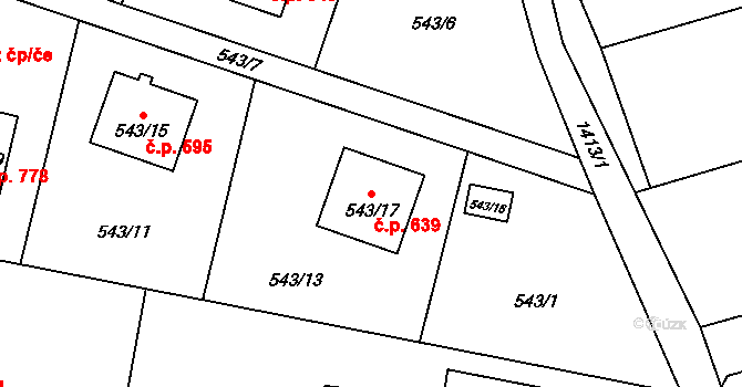 Tlučná 639 na parcele st. 543/17 v KÚ Tlučná, Katastrální mapa