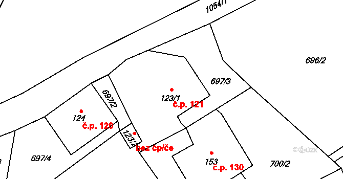 Zdíkov 121 na parcele st. 123/1 v KÚ Zdíkov, Katastrální mapa