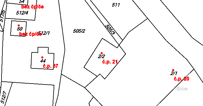 Jílovec 21, Fulnek na parcele st. 2/2 v KÚ Jílovec, Katastrální mapa