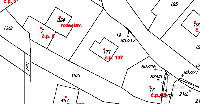 Mniší 137, Kopřivnice na parcele st. 171 v KÚ Mniší, Katastrální mapa