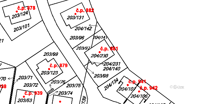 Lipno nad Vltavou 881 na parcele st. 204/230 v KÚ Lipno nad Vltavou, Katastrální mapa