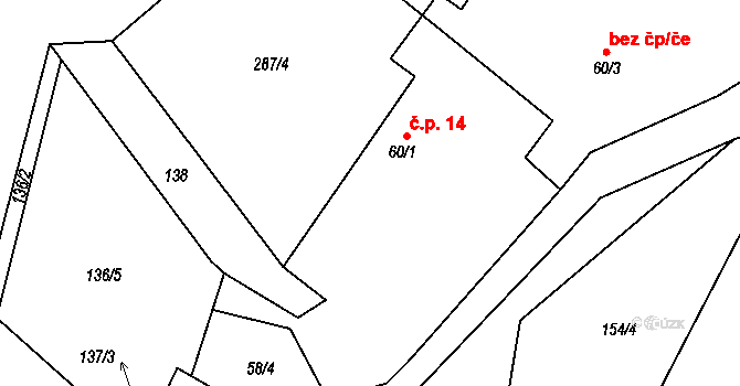 Rynárec 14 na parcele st. 60/1 v KÚ Rynárec, Katastrální mapa