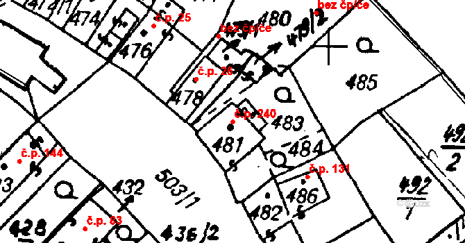 Vlkýš I 240, Heřmanova Huť na parcele st. 481 v KÚ Vlkýš, Katastrální mapa