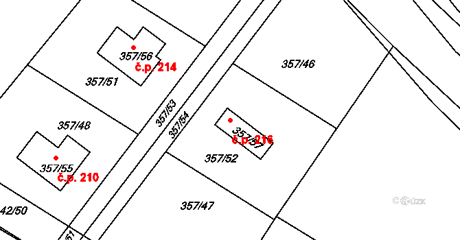 Velké Chvalovice 216, Pečky na parcele st. 357/57 v KÚ Velké Chvalovice, Katastrální mapa