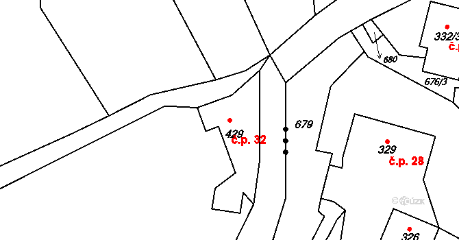 Proboštov 32, Malečov na parcele st. 429 v KÚ Proboštov u Tašova, Katastrální mapa
