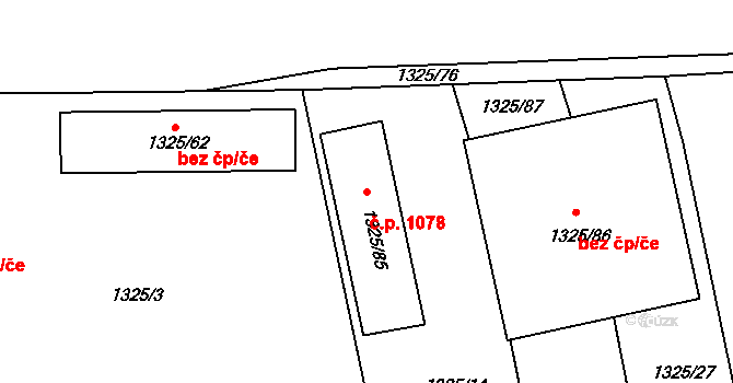 Vejprnice 1078 na parcele st. 1325/85 v KÚ Vejprnice, Katastrální mapa