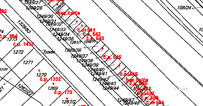 Hustopeče 545 na parcele st. 1249/37 v KÚ Hustopeče u Brna, Katastrální mapa
