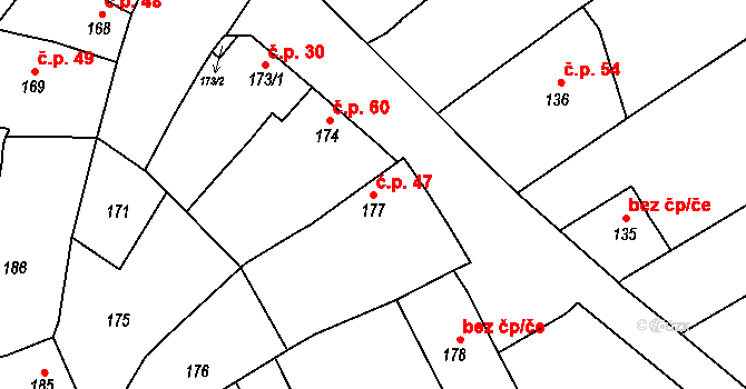 Tetětice 47, Počenice-Tetětice na parcele st. 177 v KÚ Tetětice, Katastrální mapa