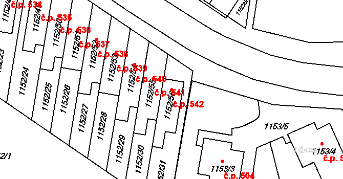 Plumlov 542 na parcele st. 1152/56 v KÚ Plumlov, Katastrální mapa