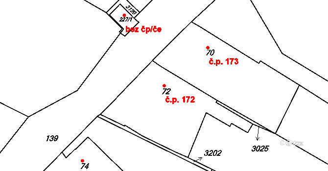 Čížov 172, Horní Břečkov na parcele st. 72 v KÚ Čížov, Katastrální mapa