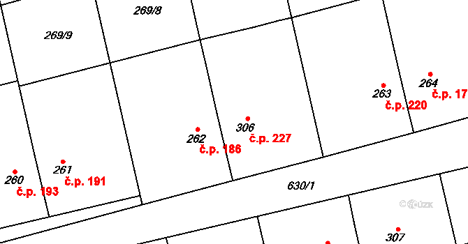 Lobodice 227 na parcele st. 306 v KÚ Lobodice, Katastrální mapa