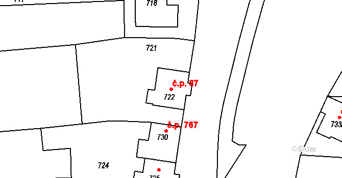 Troubky 87 na parcele st. 722 v KÚ Troubky nad Bečvou, Katastrální mapa