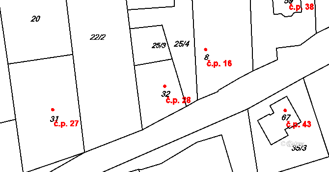Dehtáry 28, Jenštejn na parcele st. 32 v KÚ Dehtáry, Katastrální mapa