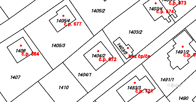 Arnultovice 672, Nový Bor na parcele st. 1404/2 v KÚ Arnultovice u Nového Boru, Katastrální mapa