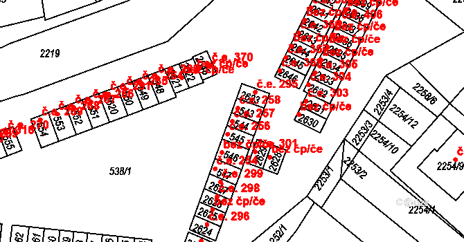 Veverská Bítýška 257 na parcele st. 544 v KÚ Veverská Bítýška, Katastrální mapa