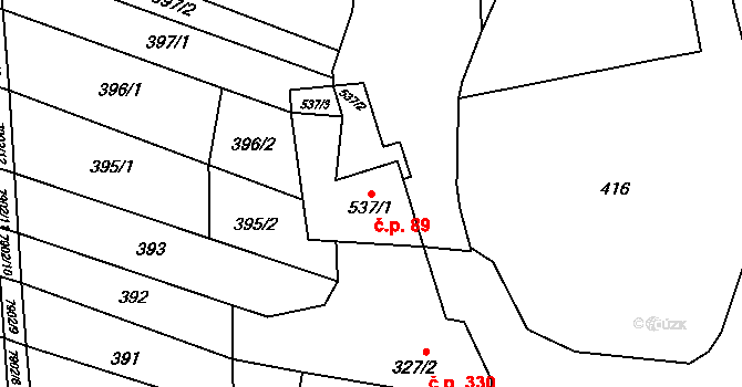Dambořice 89 na parcele st. 537/1 v KÚ Dambořice, Katastrální mapa