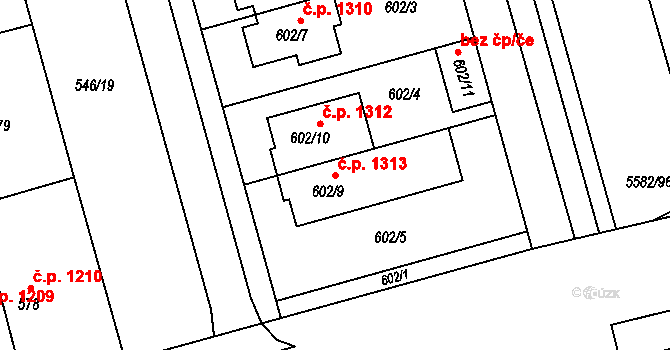 Bzenec 1313 na parcele st. 602/9 v KÚ Bzenec, Katastrální mapa