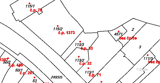 Kyjov 33 na parcele st. 113/3 v KÚ Kyjov, Katastrální mapa