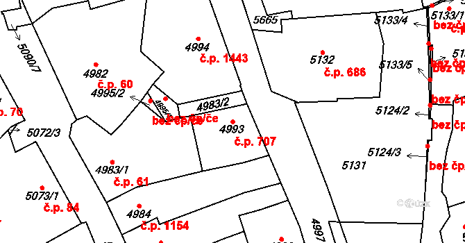 Kladno 707 na parcele st. 4993 v KÚ Kladno, Katastrální mapa