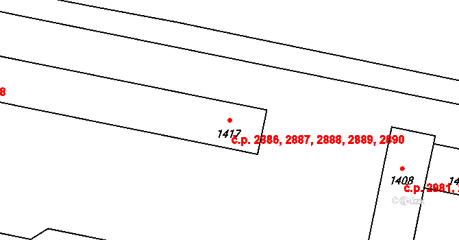 Kladno 2886,2887,2888,2889, na parcele st. 1417 v KÚ Kladno, Katastrální mapa