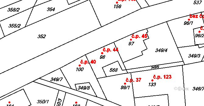 Verneřice 44, Hrob na parcele st. 98 v KÚ Verneřice u Hrobu, Katastrální mapa