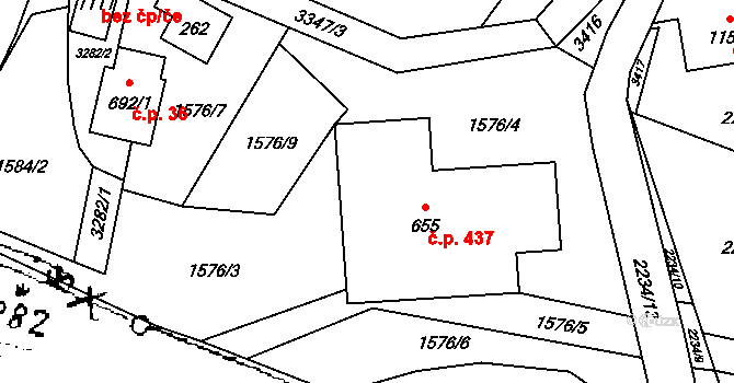 Písek 437 na parcele st. 655 v KÚ Písek u Jablunkova, Katastrální mapa
